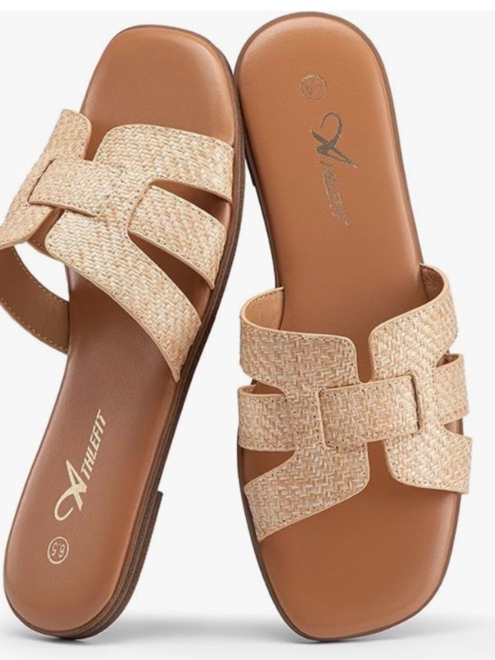 Athlefit Women's Tan Woven Slide Sandals (7.5M) - NWT